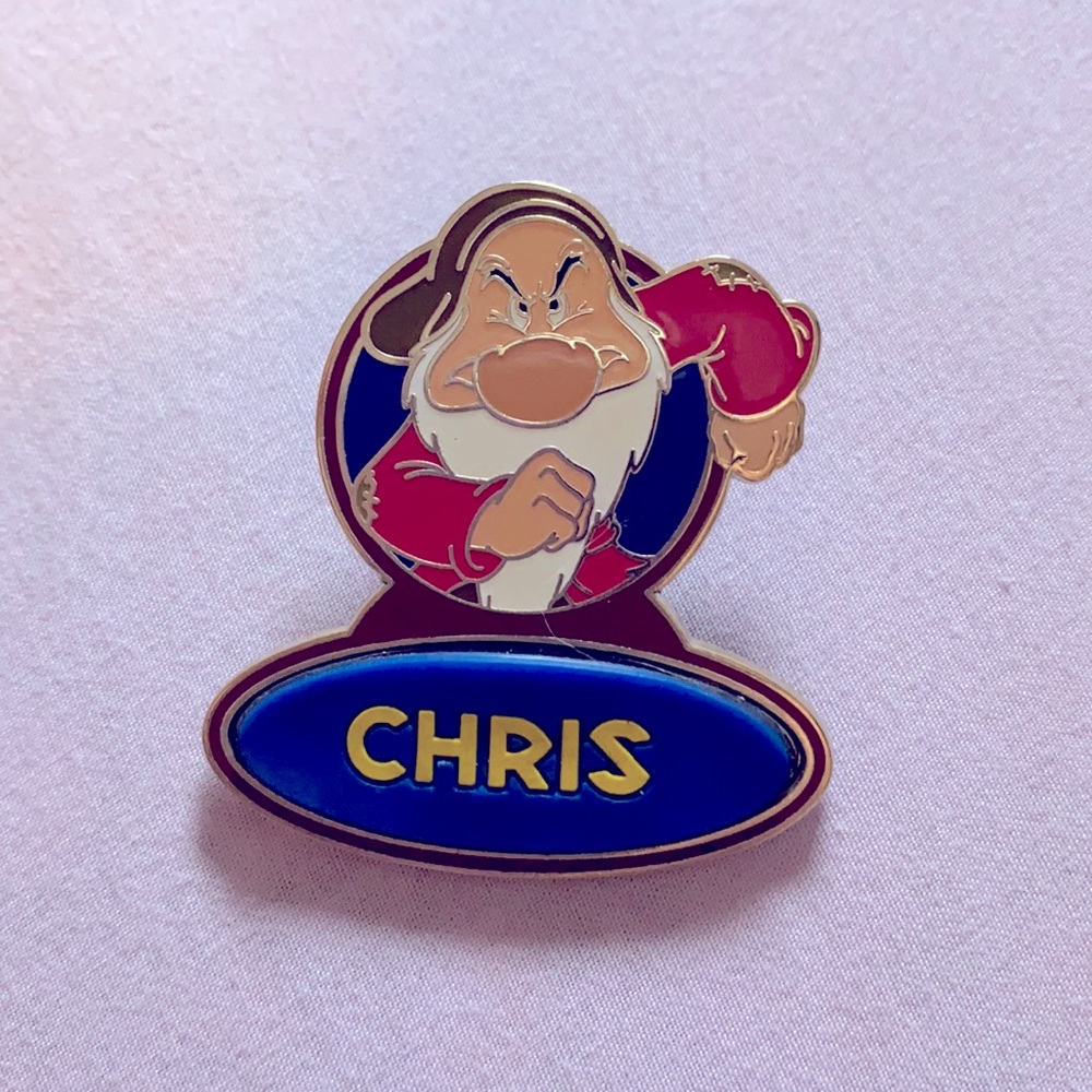 Disney Custom Chris name tag Grumpy Pin